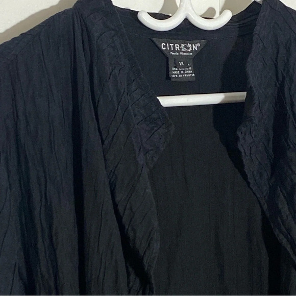Citron Santa Monica Silk-Cotton  open front black crinkled goth grungy top 1X - Picture 3 of 9